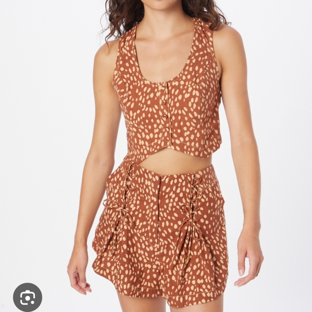 Free People Bennett Top And Short Set in Fawn Combo Size 10